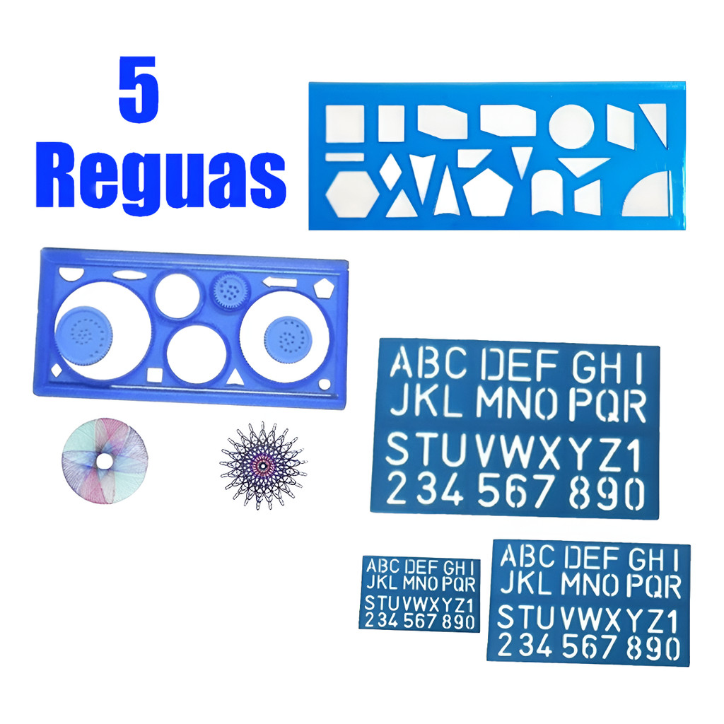 5 Reguas | Geometrica| Magica| 3 Reguas De Letras Normógrafo