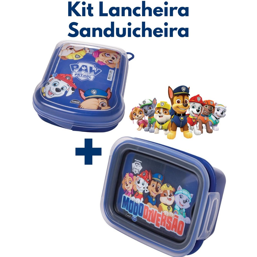 Lancheira Infantil Tampa Hermética e Porta Sanduicheira Infantil Kit Patrulha Canina Plasutil em Oferta na Shopee