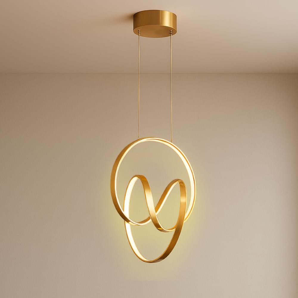 Lustre Pendente LED 14W Halo Dourado Moderno com 3 Cores de Luz Bivolt para Sala e Jantar