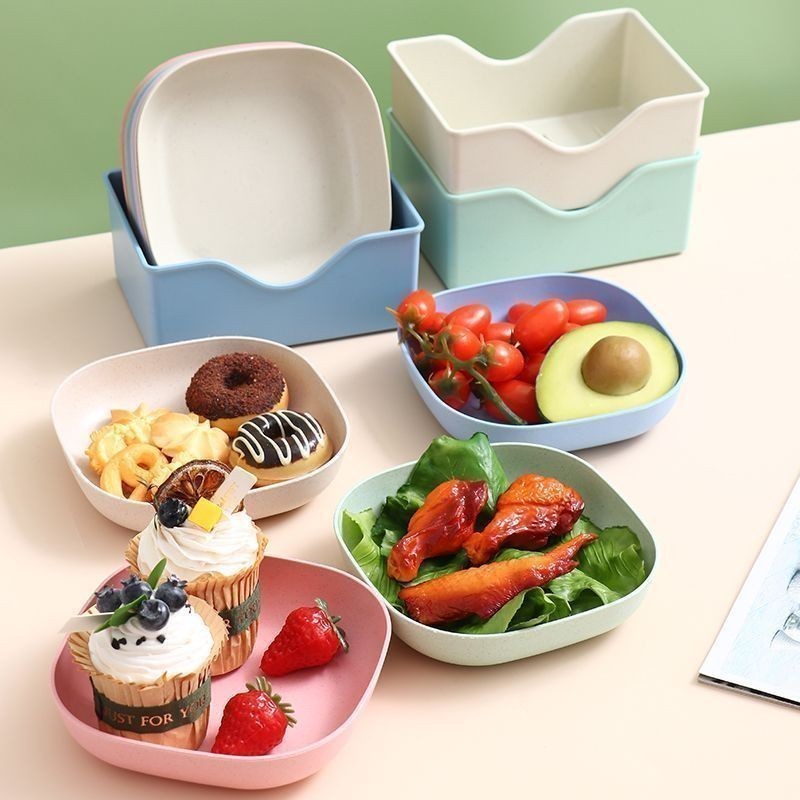 Kit De Pratos de Plástico Duros Reutilizaveis Com Suporte Coloridos Sobremesa Mesa Posta Festa em Oferta na Shopee