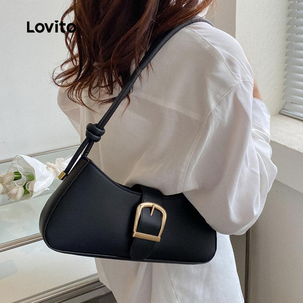 (Trendy) Lovito Casual simples fivela de Metal pigmentado boca axila Bolsa pequena bolsa de ombro para mulheres LFA74004 - Women Bags
