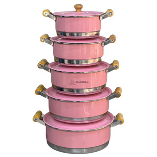 Jogo de Panela Conjunto Kit Cacarola Pop com 5 unidades Alça de Madeira com Tampa Rosa Liso Bebê em Oferta na Shopee