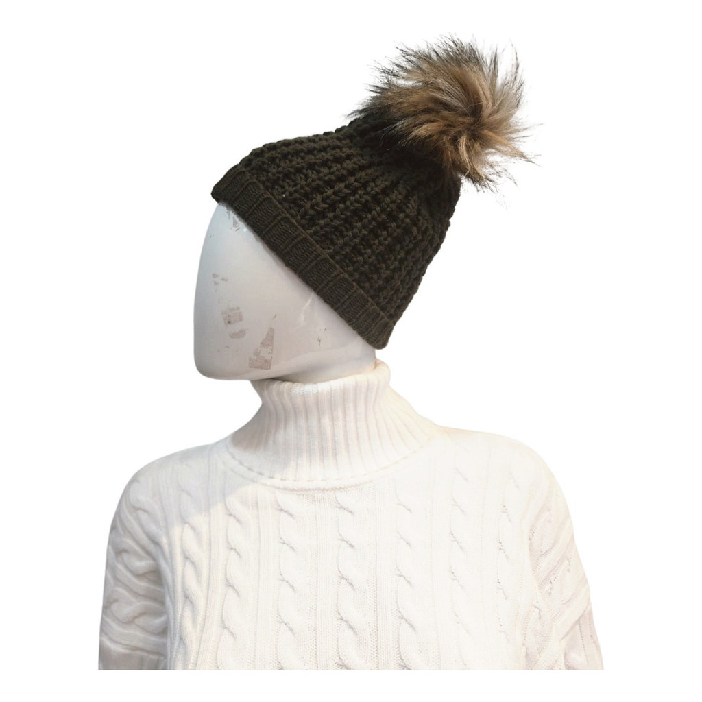 Touca Gorro Chapéu Tricot Verde Militar Pompom Malhas Cida