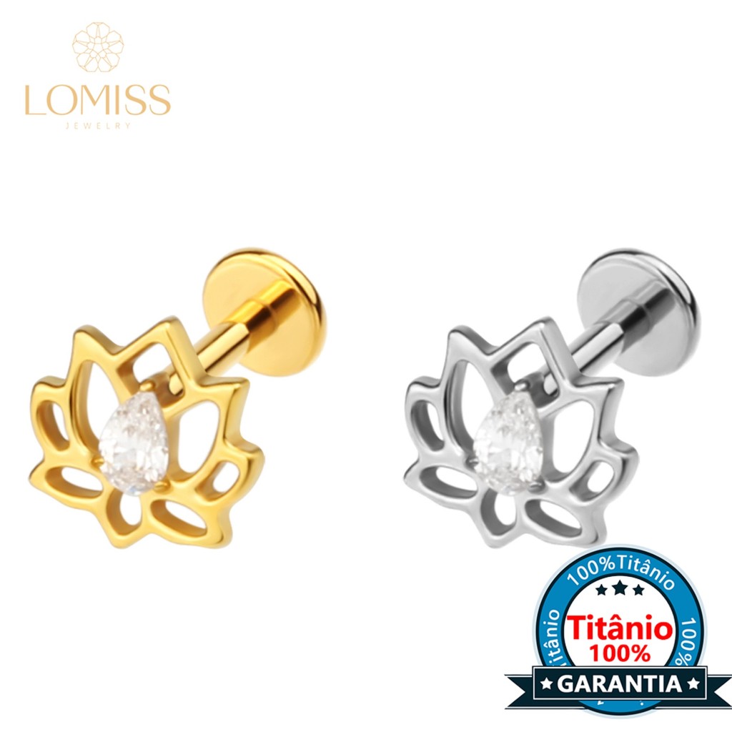 Lomiss Piercing Helix Tragus Conch Labret Titânio Flor Vazado Zircônia - Fashion Accessories