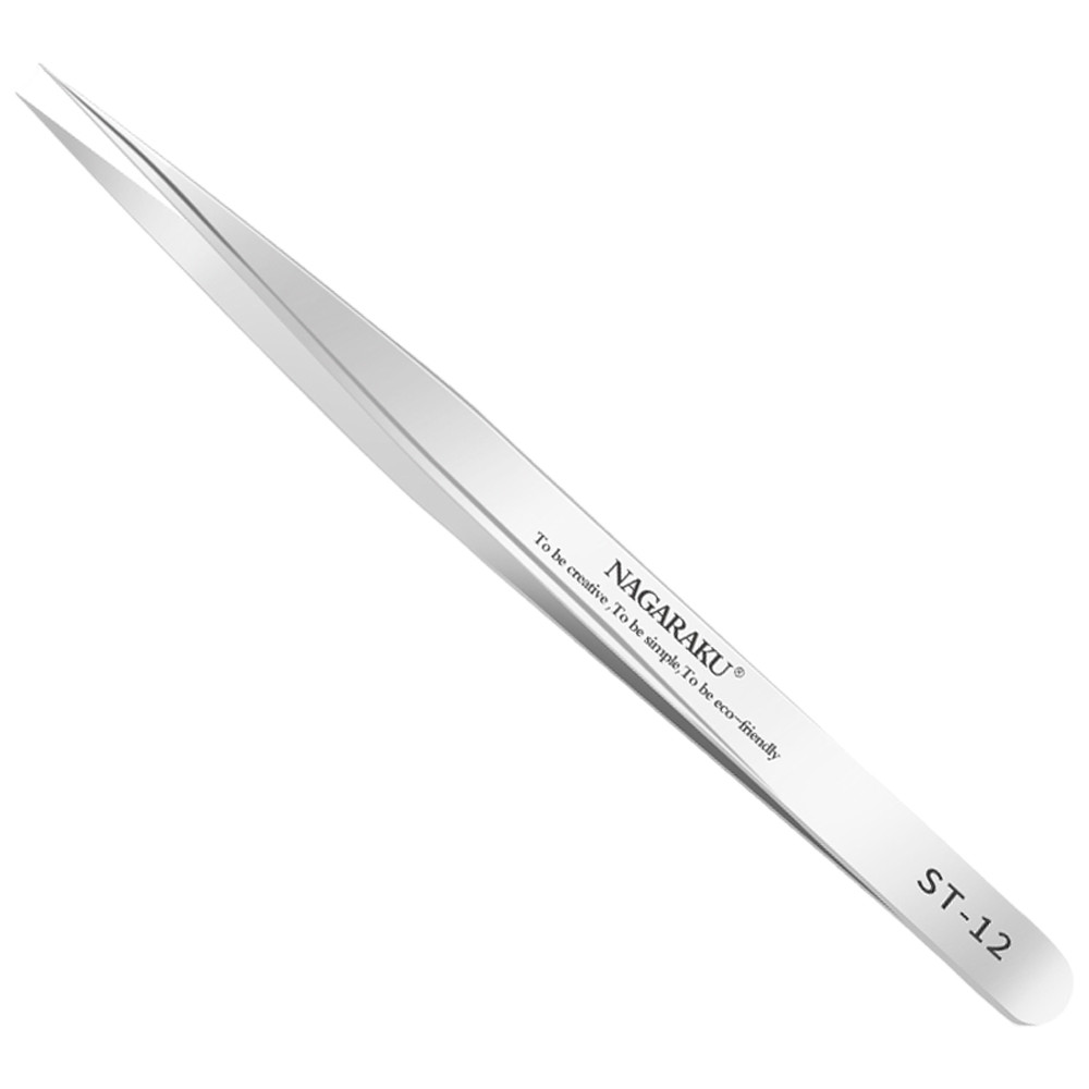 Pinça Alongamento de Cílios Nagaraku ST-12 Reta Silver Profissional Volume Russo Fio a Fio