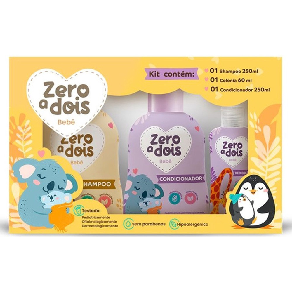 Kit Banho Bebê Shampoo 250ml + Condicionador  250ml + Colônia 60ml Hipoalergênico Zero a D...