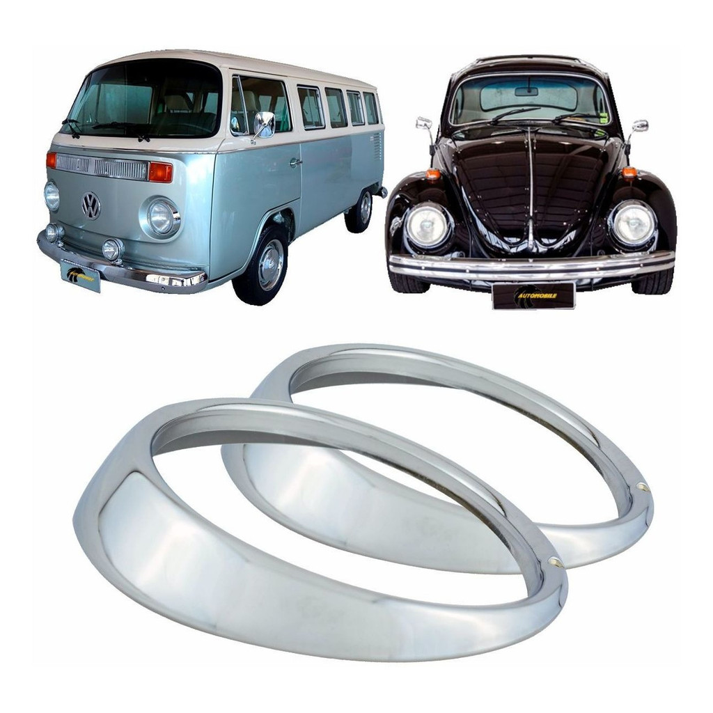 Par Aro de  Plástico 1 Furo Farol Fusca Kombi 1976 em diante Cromado