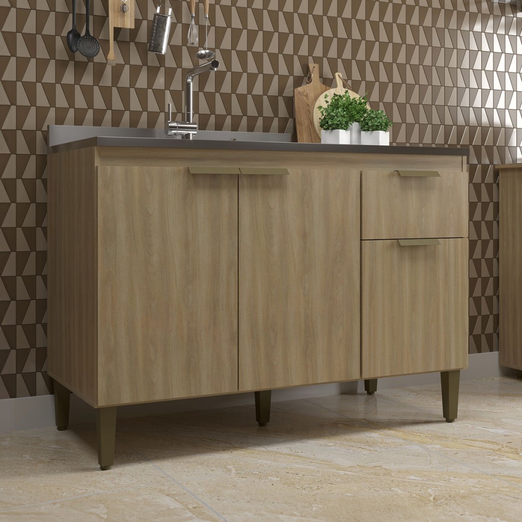 Balcão de Cozinha para Pia 120 Cm Alana 3 Portas 1 Gaveta Dourado - Jcarvalho em Oferta na Shopee