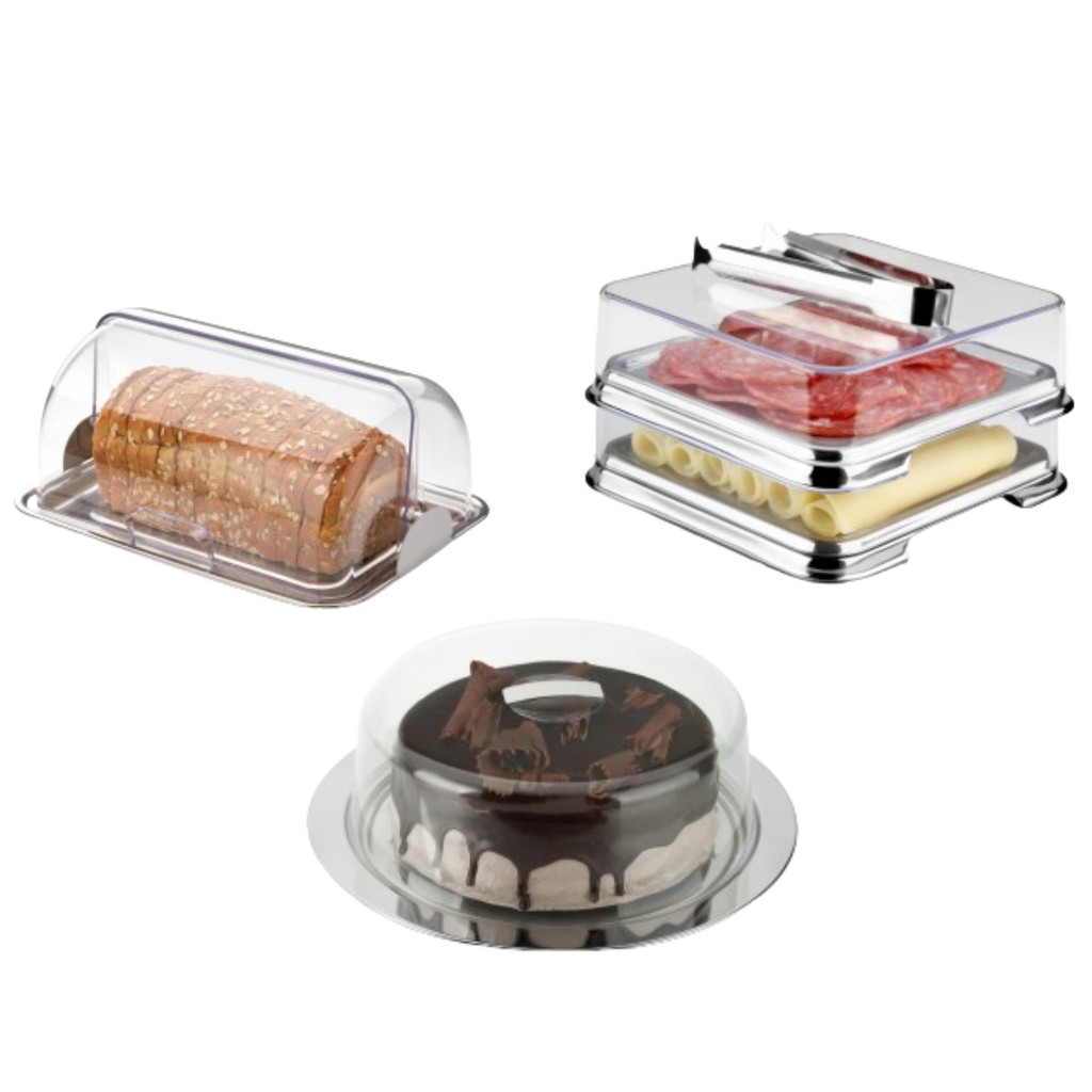 Kit mesa Porta Pão Porta Frios E Porta Bolo Aço Forma Inox