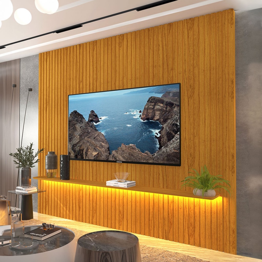 Painel para TV Até 85 Polegadas Nobre 1 Prateleira Ripado - Gelius em Oferta na Shopee