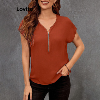 Lovito Blusa básica elegante com zíper liso para mulheres LBL16205 em Oferta na Shopee
