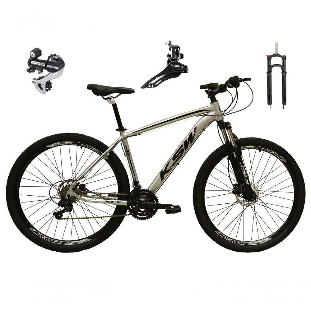 Bicicleta Aro 29 Ksw Xlt 24v Câmbio Shimano Acera K7 Garfo Trava Freio A Disco - Prata Tam.21