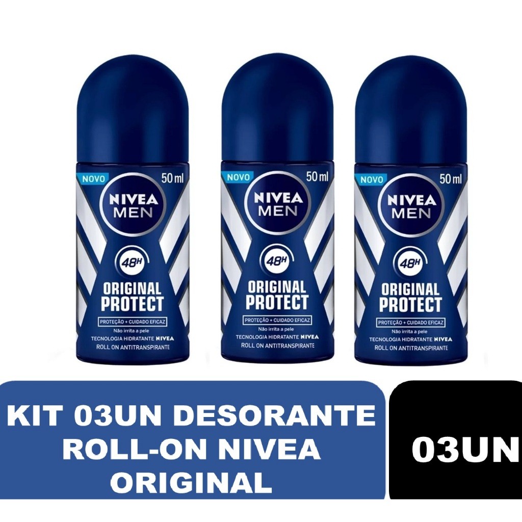 Kit 03un Desodorante Roll On Nivea Men Original Protect 50ml