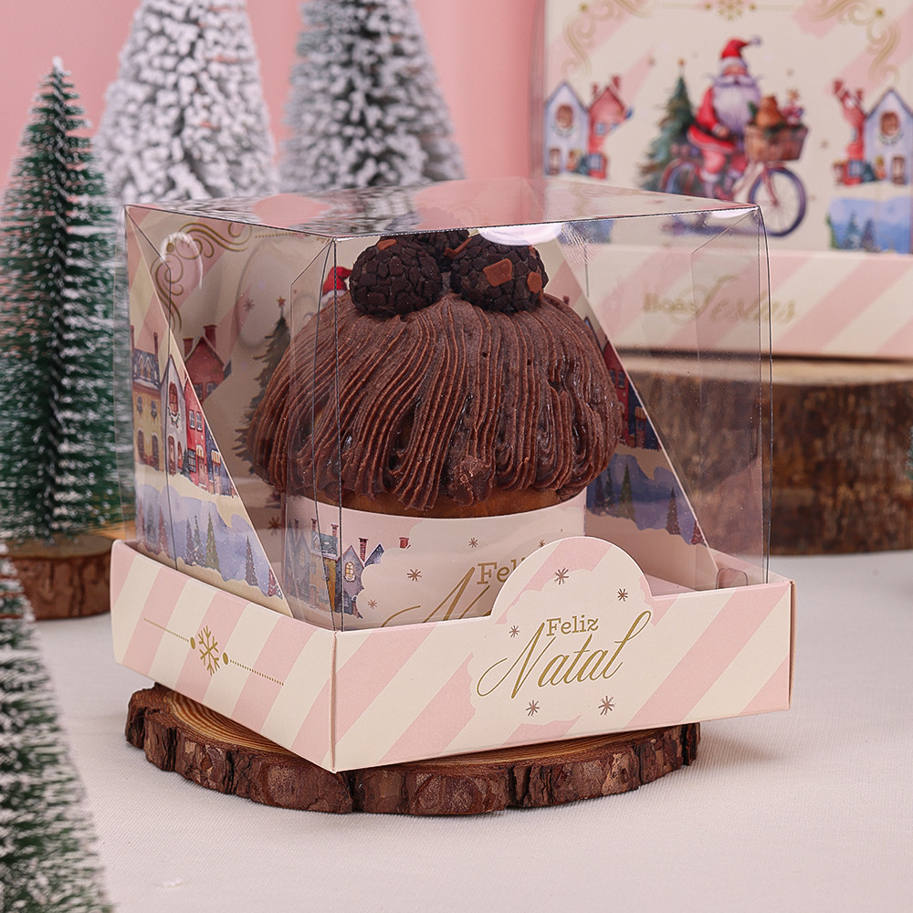 10~40 Caixa para Mini Panetone 100g com Tampa de Acetato Neve 4267 (JANGO NATAL 2025)