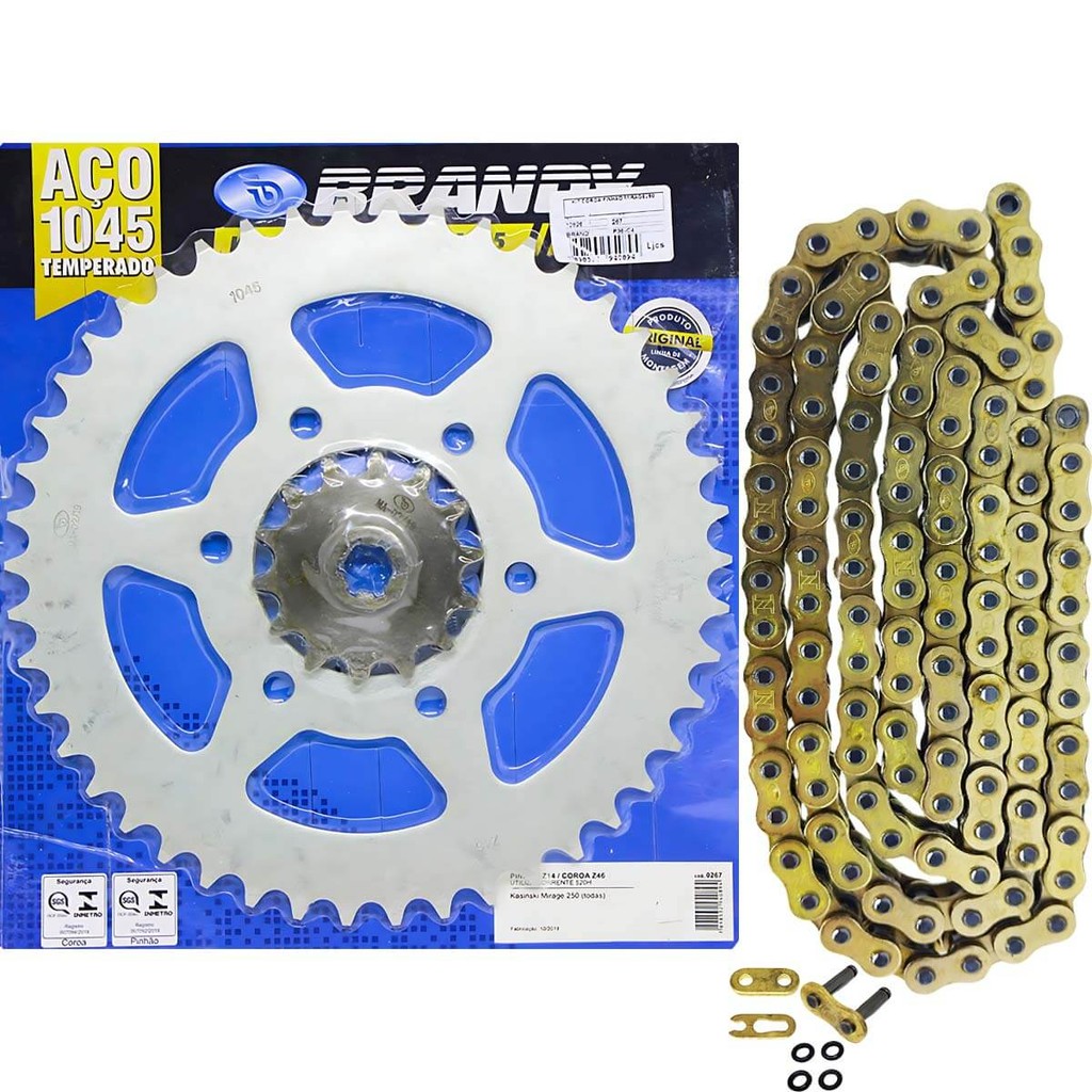 Kit Relação Transmissão Mirage250 2001 a 2013 C/ Retentor Dourada Reforçada Aço 1045 Brandy