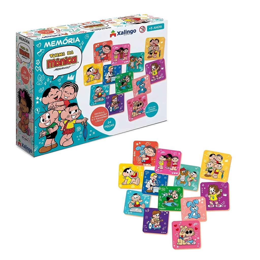 Jogo da Memória Infantil Turma da Mônica com 24 Peças Ilustradas Brinquedo Educativo Xalingo - 10554 em Oferta na Shopee
