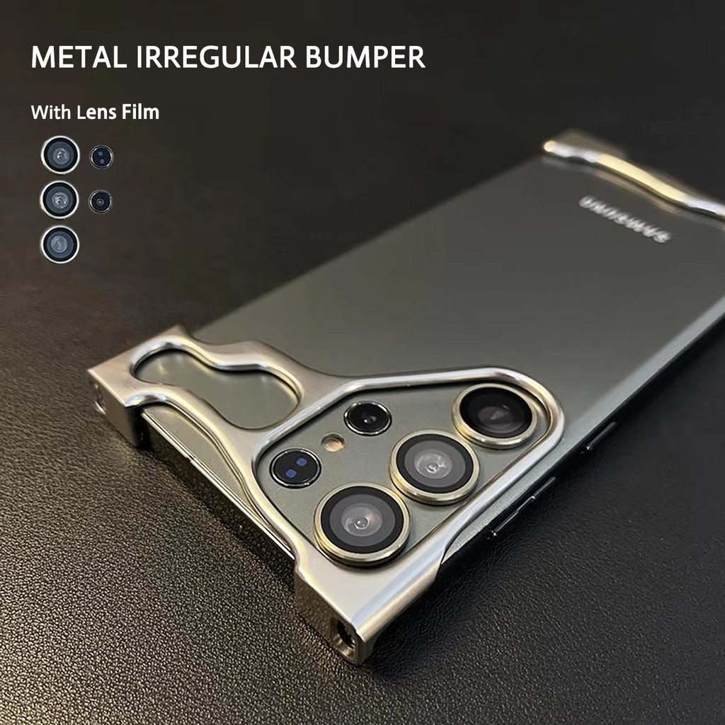 Luxo Alienígena Irregular Metal Caso De Telefone Para Samsung Galaxy S23 S24 s25 Ultra Plus Alumínio Pára-Choques Com Le