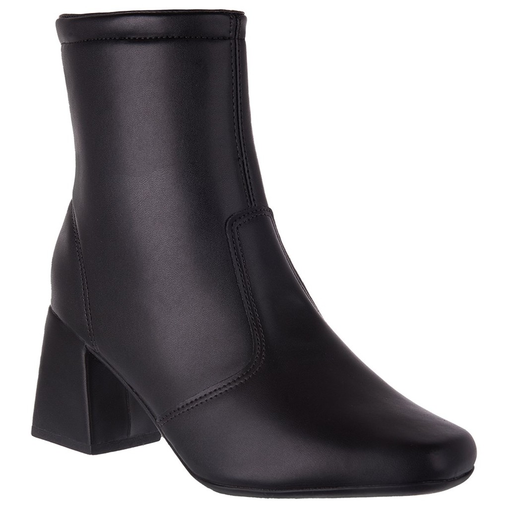 Bota Feminina Coturno Bico Quadrado Cano Curto Salto Grosso Moderna Confortável Country Blogueira