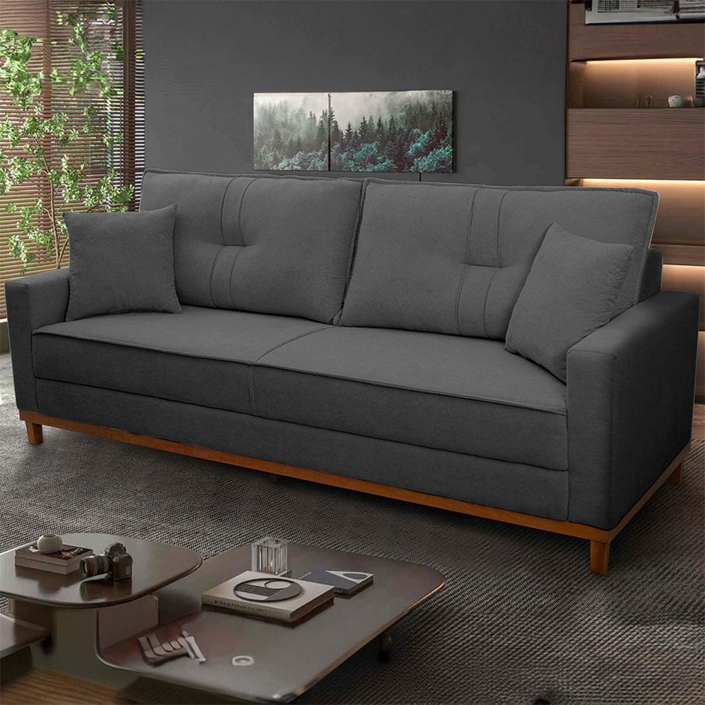 Sofá Living Malibu 2,00m Grafite Bouclê - King House - Home & Living
