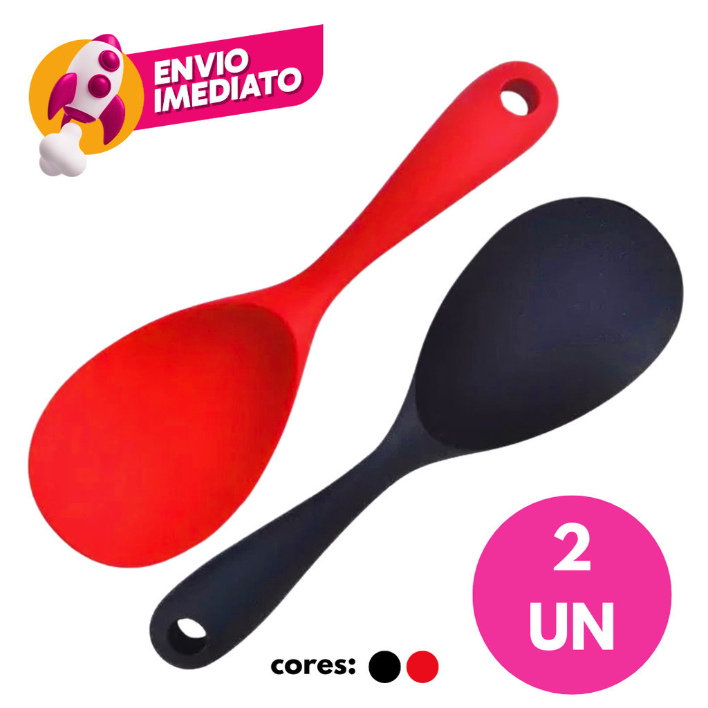 Kit 02 Un Colher Arroz Silicone Para Panela Elétrica Antiaderente Multiuso Preparar Servir em Oferta na Shopee