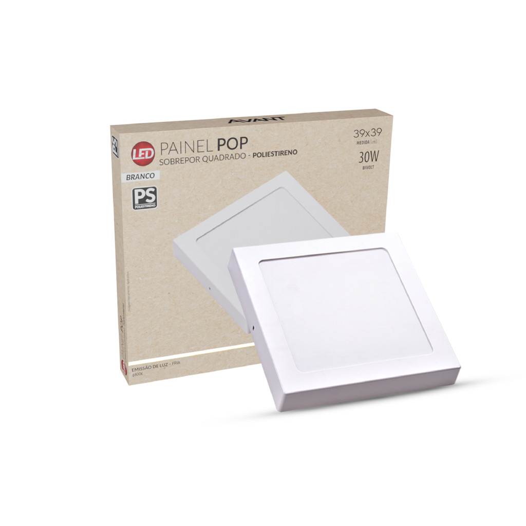 Painel led Plafon Pop Sobrepor 30w 6500k Branco Frio 39cm 110v/220v Bivolt Quadrado Branco Cod:903044372 Avant em Oferta na Shopee