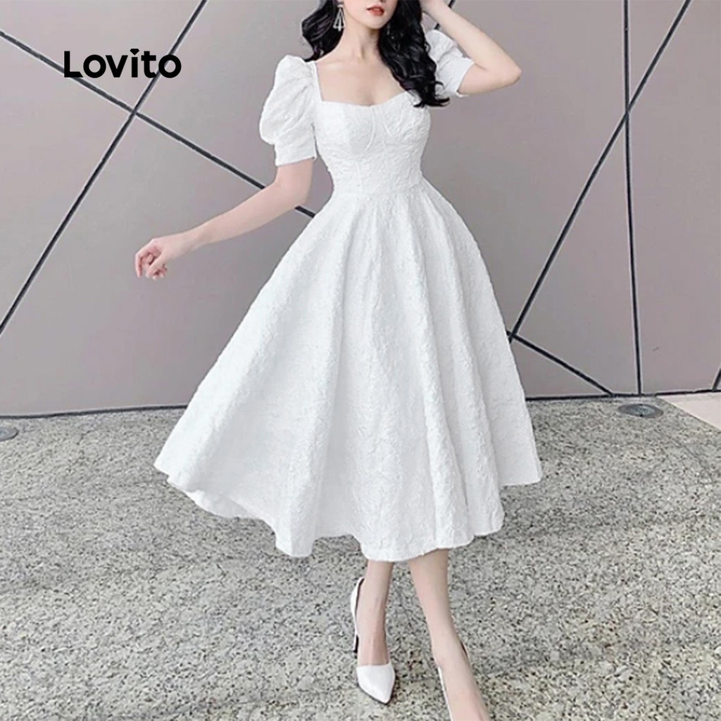 (Trendy) Lovito Vestido Elegante Jacquard Verão/Primavera Para Mulheres L124AD1054