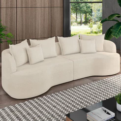 Sofá 4 Lugares Orgânico Sala De Estar Living 270cm Ekos K01 Bouclê Cru - Lyam Decor
