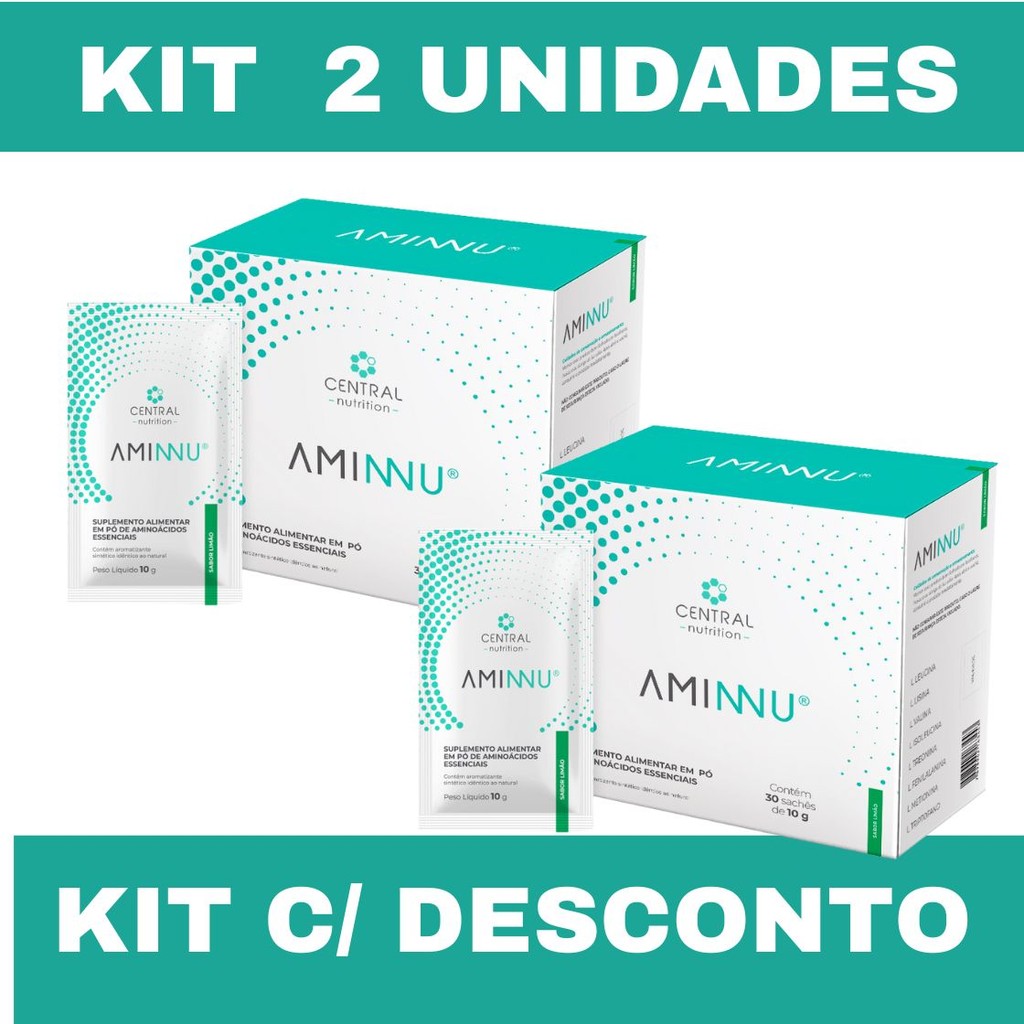 Kit C/2 Caixas Aminnu Central Nutrition Tradicional 10g Com 30 Sachês - Sabor Limão