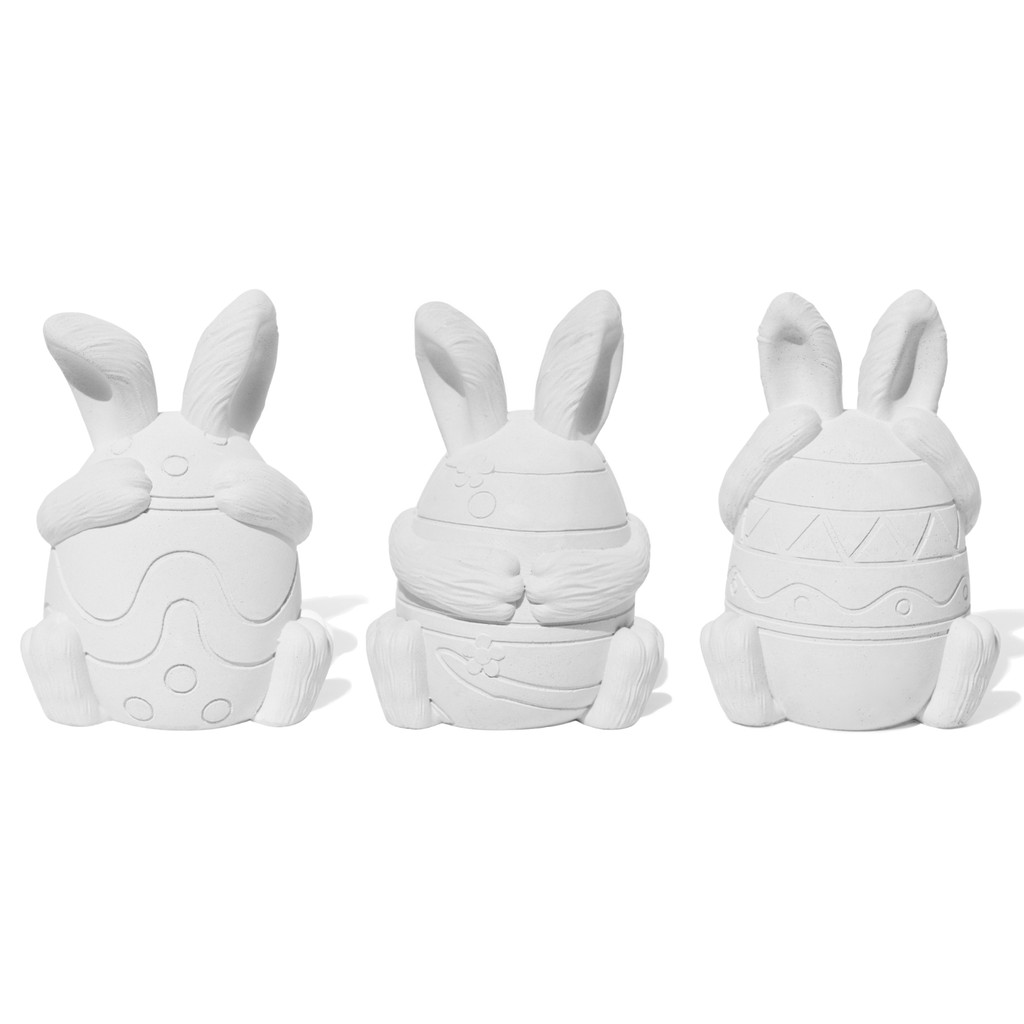 Trio Ovos Coelho de Páscoa Cego Surdo Mudo 10cm Decorativo