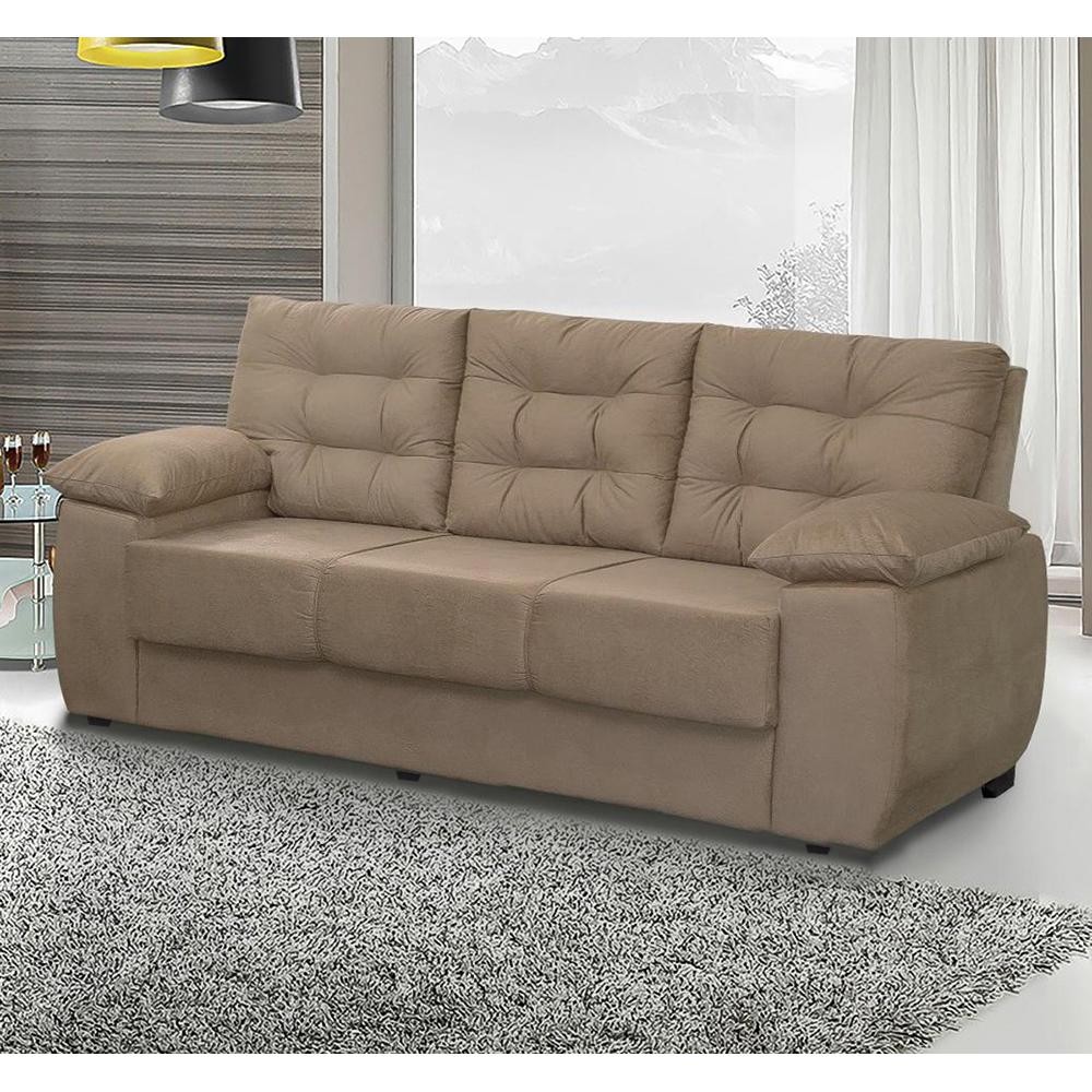 Sofá Luxemburgo 3 Lugares Tecido Suede Castor - Moveis Marfim em Oferta na Shopee