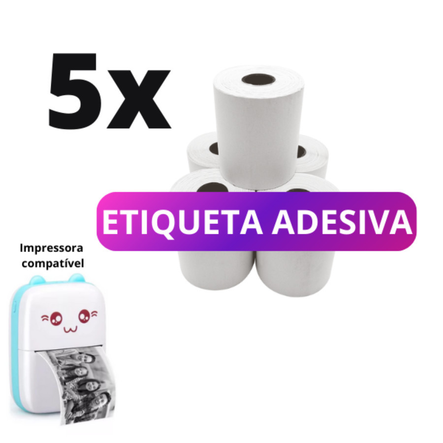 Etiqueta Adesiva Para Mini Impressora Gatinho - 5 Rolos