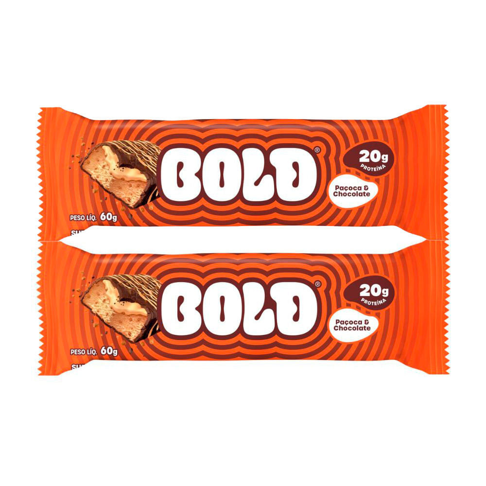 Kit 2 Barra de Proteína Bold Sabor Paçoca e Chocolate com 20g de Proteína 60g - Food & Beverages