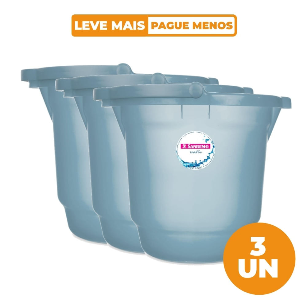 Kit 3 Baldes Plásticos Azul com Alça 12L Hydrus Sanremo - Home & Living