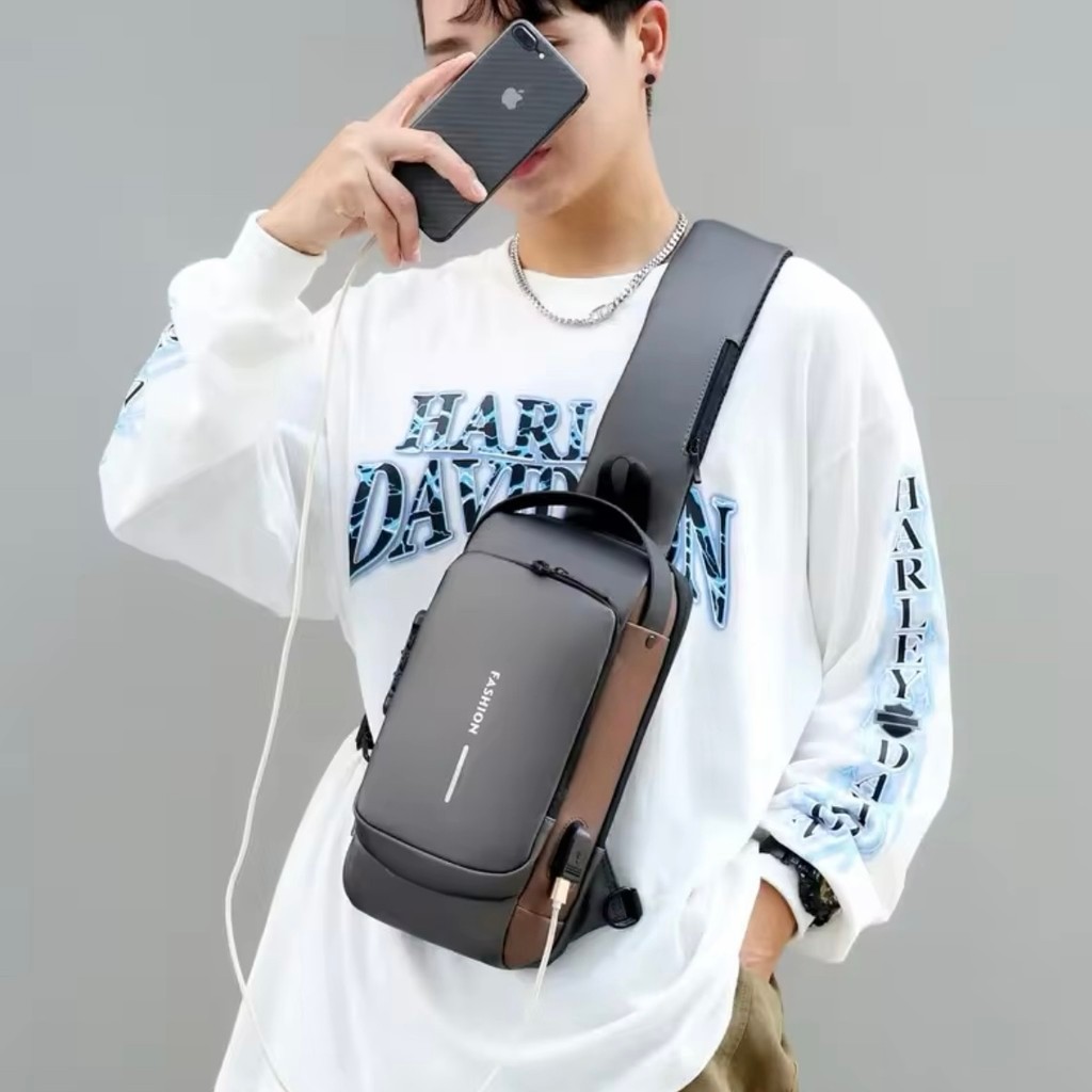 Bolsa Masculina Pochete Transversal Cadeado Ombro Impermeável Tecido Liso Antifurto Bolsa De Peito em Oferta na Shopee