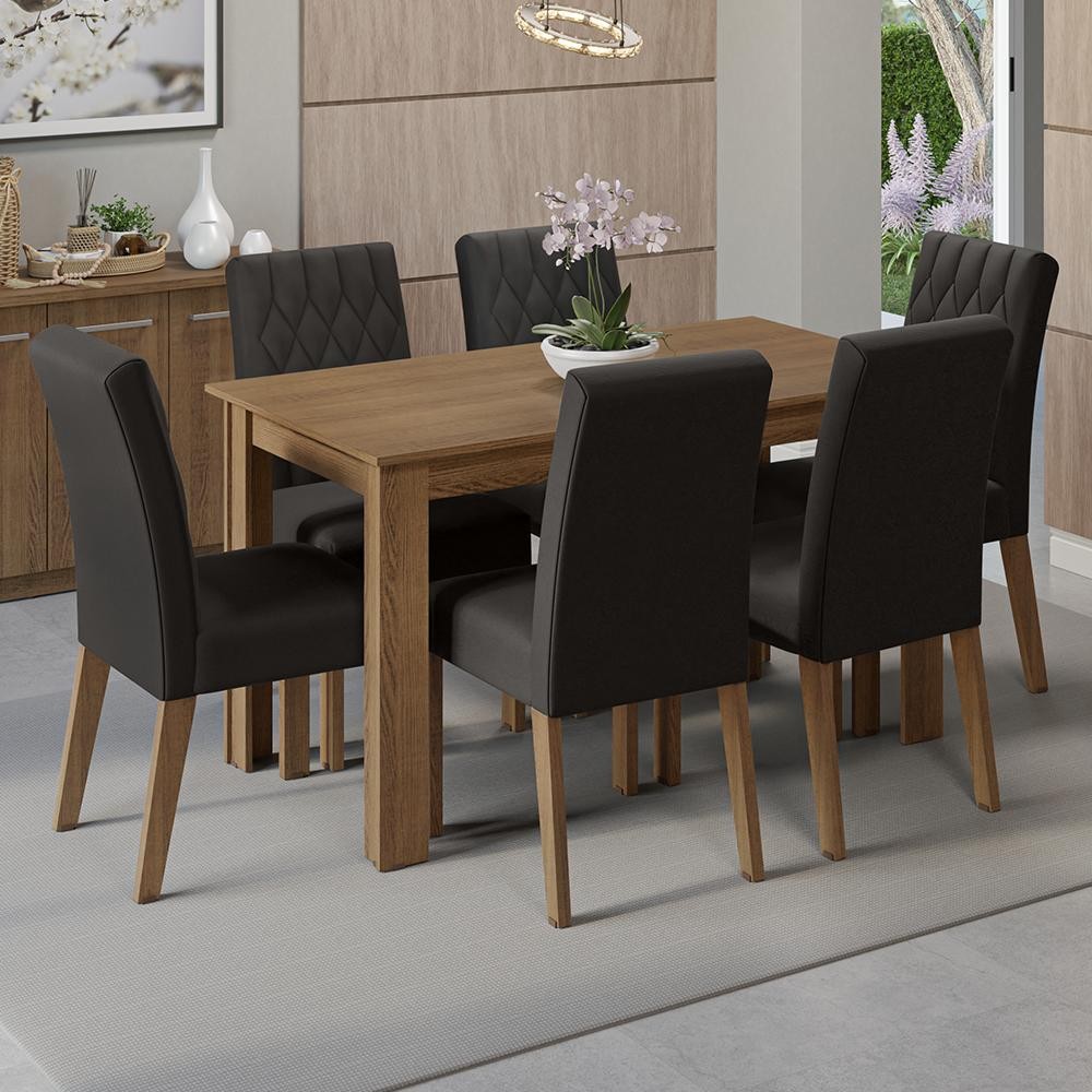 Conjunto Sala de Jantar Mesa Tampo de Madeira 6 Cadeiras Rustic/Oxford Allegro Madesa