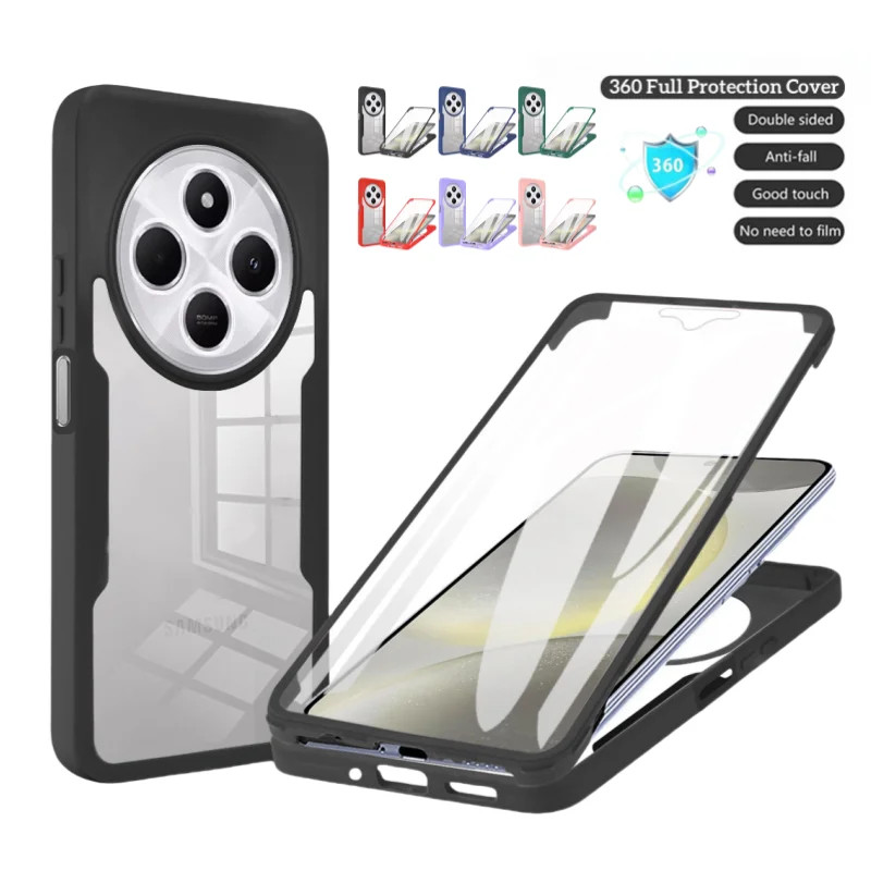 Para Xiaomi Redmi 14C 13C 12C 11A 13 12 10 10C 9A 9C Capa Traseira Transparente Com Protetor De Tela Luxo 360 Caso Prote