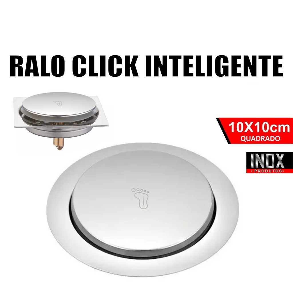 Ralo Click Inteligente 10x10 Cm Quadrado Redondo Inox Cromado - Veda Cheiro Banheiro Casa Cozinha