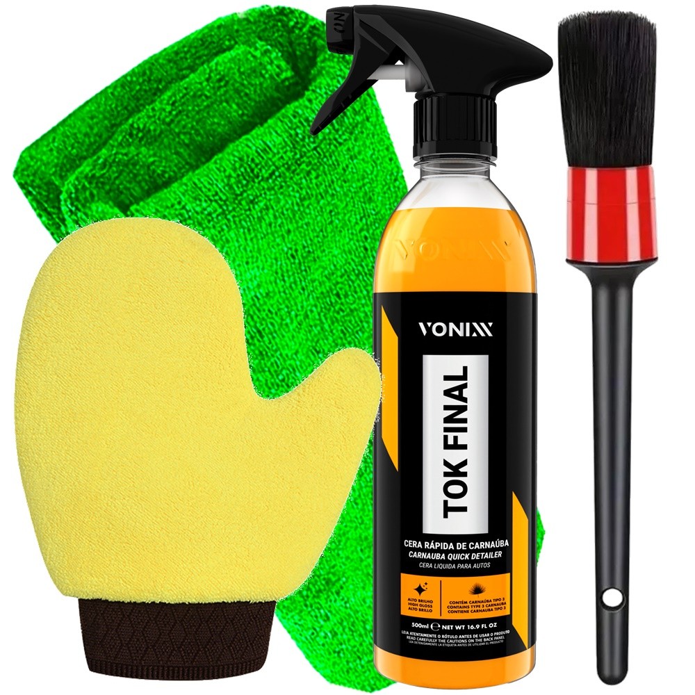 Kit Vonixx Proteção Automotiva Cera Carnaúba Spray Tok Final Luva Pata Urso Toalha Microfibra Pincel Detalhamento Karbox