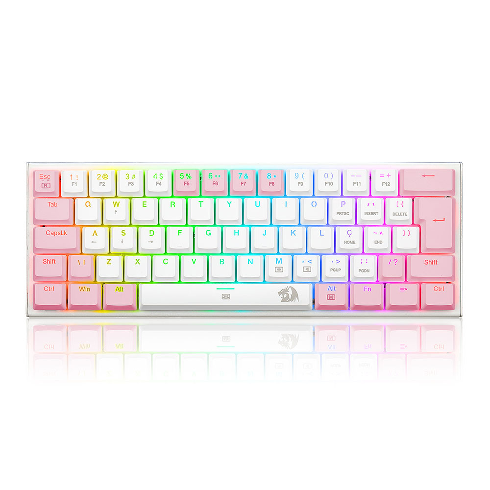 TECLADO MECANICO USB GAMER ANIVIA SWITCH BLUE REDRAGON K614WP-RGB BRANCO COM ROSA