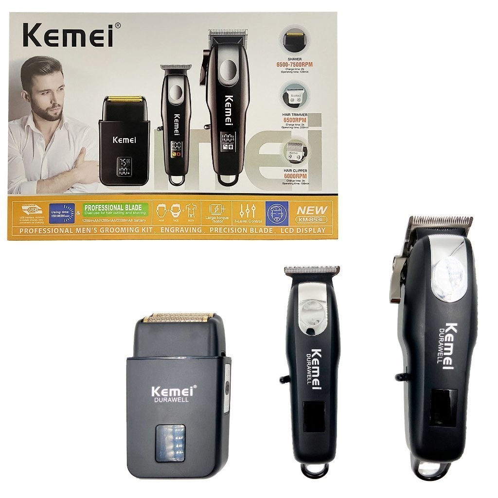KIT KEMEI 3 EM 1 KM-8531 CABELO + ROSTO + CORPO BIVOLT SEM FIO SHAVER HAIR TRIMMER CLIPPER PORTATIL em Oferta na Shopee