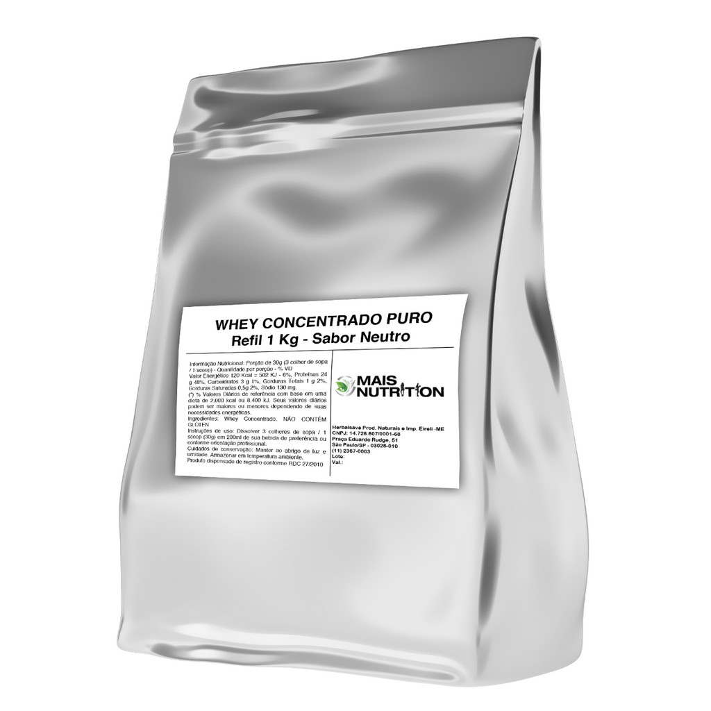 Embalagem do Whey Protein Concentrado WPC 80% Sem Sabor 1kg