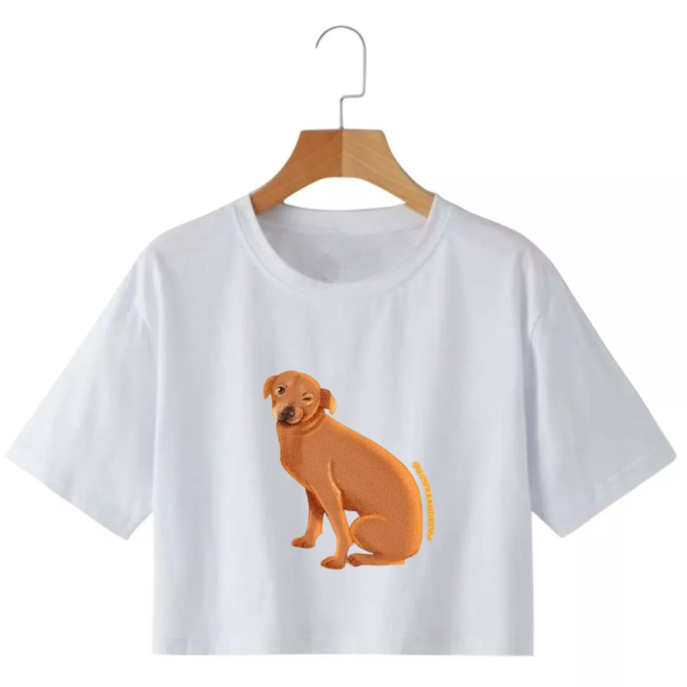 Cropped Feminino Moda Estampa Caramelo Dog Moda Urbana 2025 Primavera Verão