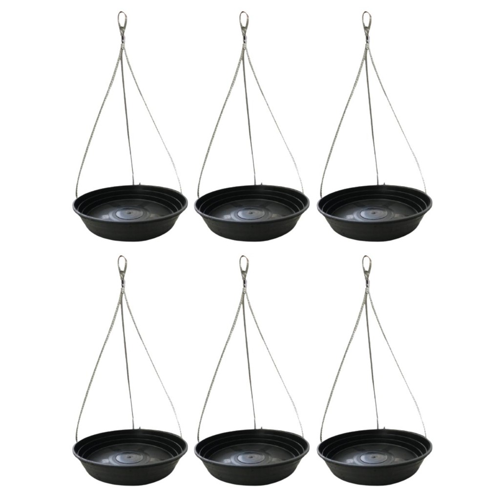 6 Suporte P/ Pendurar Vaso E Planta Suspenso Parede e Teto - Prato De Plástico 17 cm + Cabo de Aço de Pendurar Vaso 40cm