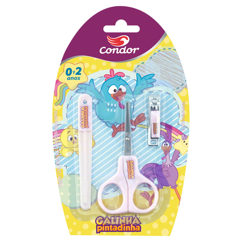 Kit Lixa + Tesoura + Cortador Infantil para Unhas Galinha Pintadinha Condor - Beauty