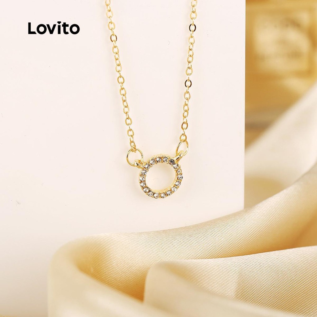 Lovito Anéis geométricos incrustados de clavícula corrente nicho colares para mulheres LFA77509 - Fashion Accessories