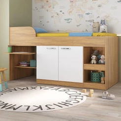 Cama Solteiro Multifuncional para Colchão 188 x 78cm com 2 Portas e Escrivaninha Multimóveis MP4230