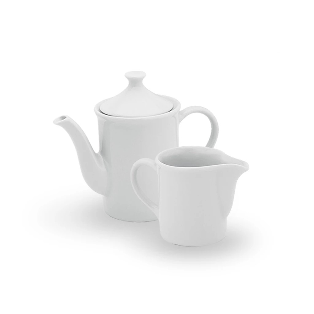 Kit Café Chá com Bule 650ml e Leiteira 350ml Porcelana Branca Louça