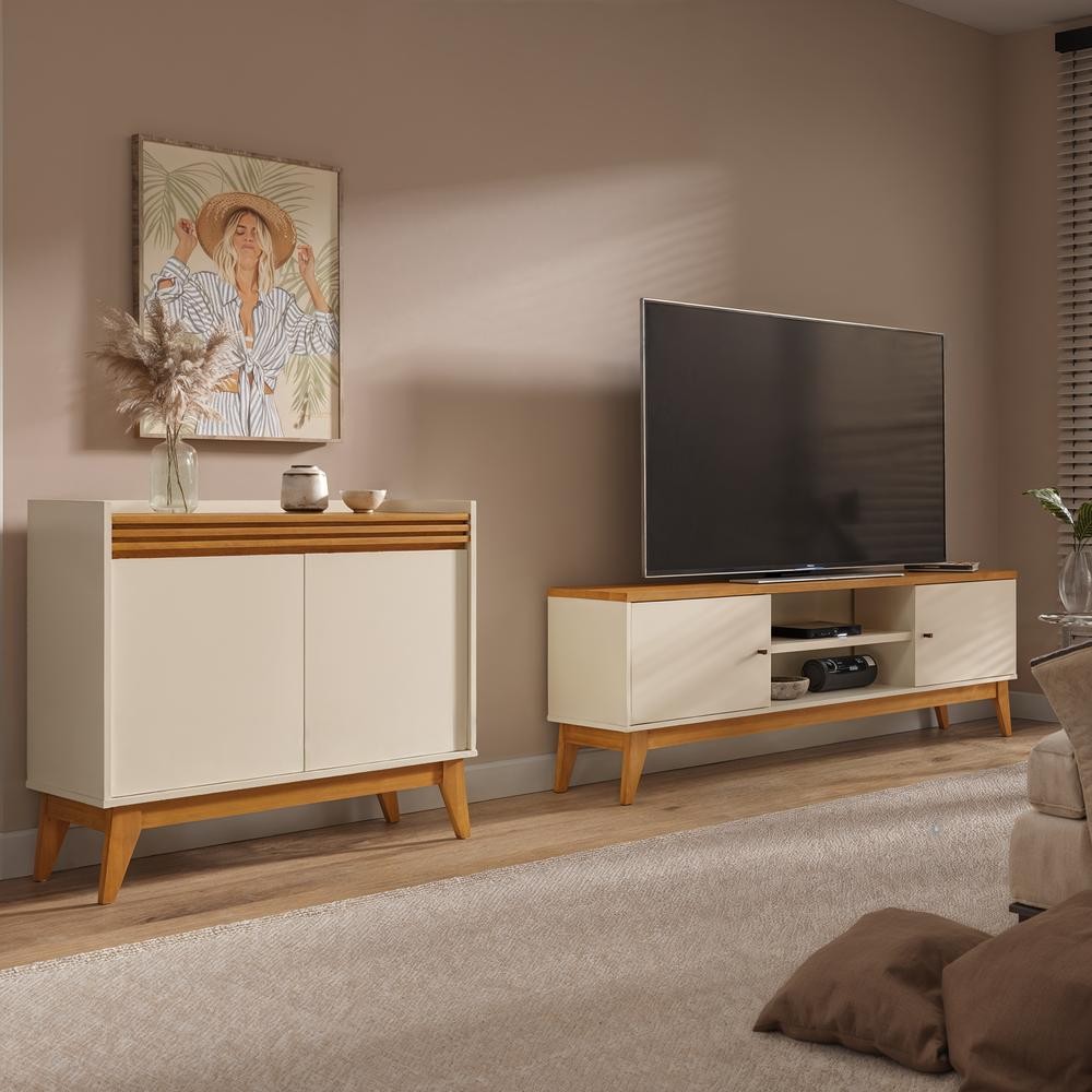Conjunto Sala de Estar Buffet 2 Portas Ripado e Rack para Tv até 75 Polegadas - ViaNossa em Oferta na Shopee