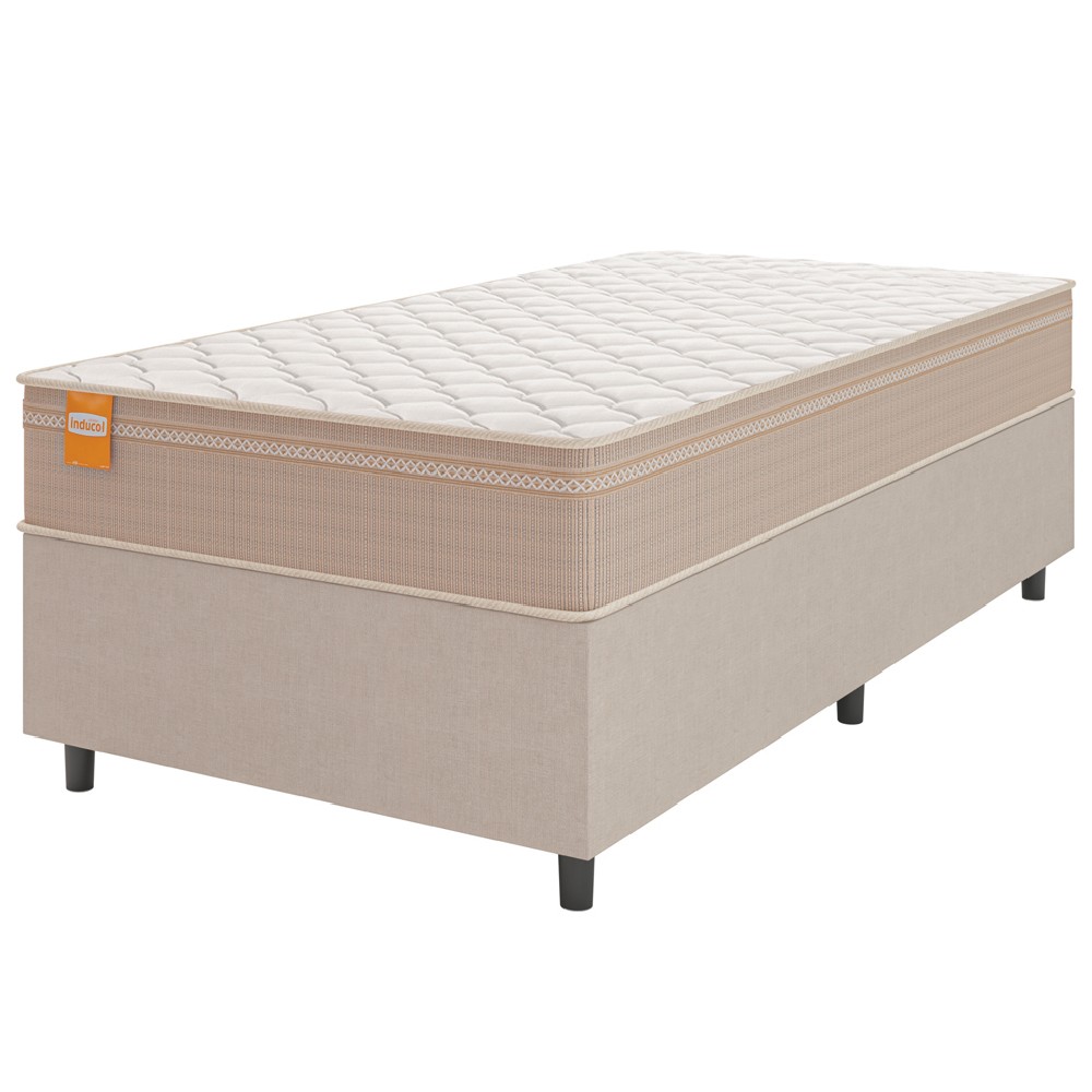 Cama Box Solteiro Colchão Molas Qatar 88x188x60cm Bege/Branco Inducol-Suporta Até 200 Kg Por Pessoa em Oferta na Shopee