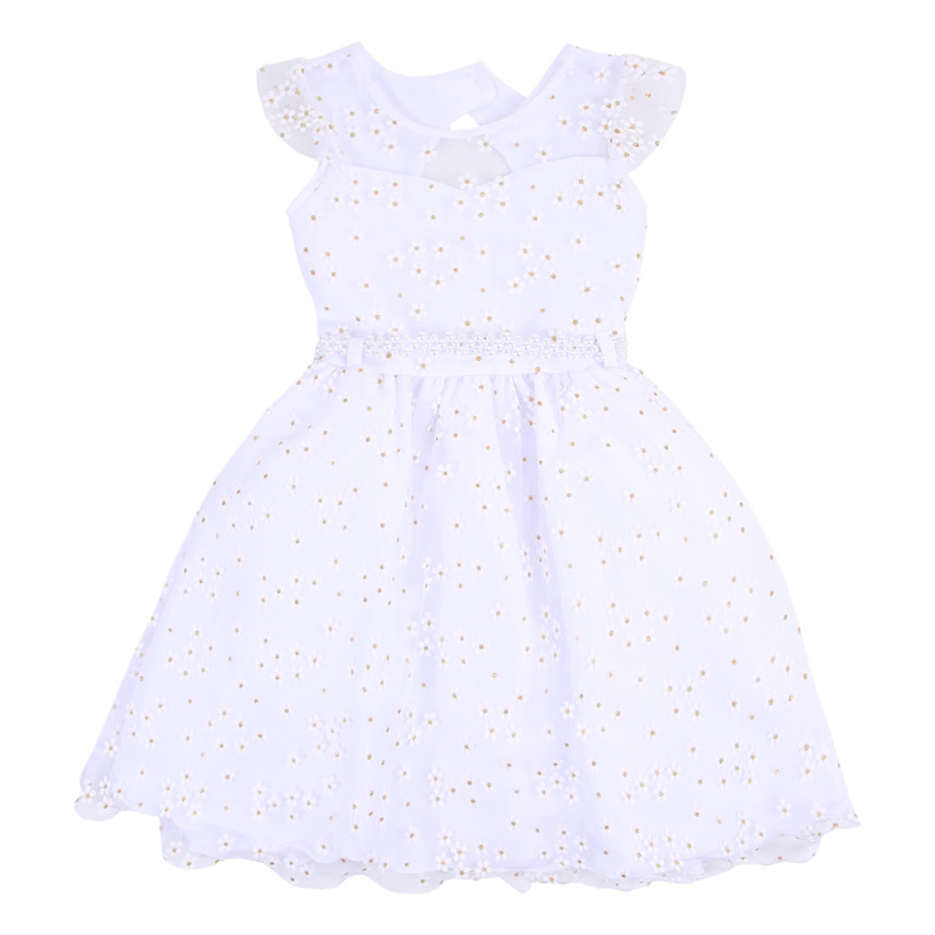 Vestido Infantil Mini Miss Tule Estampa Flor E Cinto Pérola